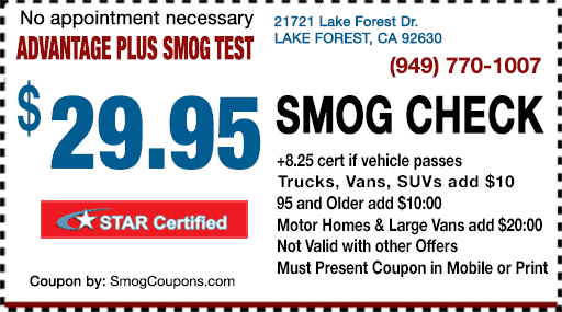 Advantage Plus Smog Test - $29.95 Discount Smog Check Coupons