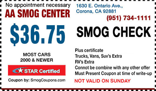 $36.75 Smog Coupon Corona | AA Smog Center | Call: (951) 734-1111